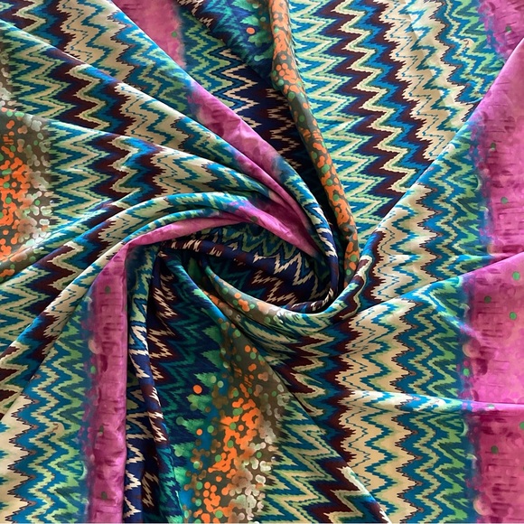 Chevron Multicolor Mixed Print Sheer Satin Fabric - Picture 2 of 2